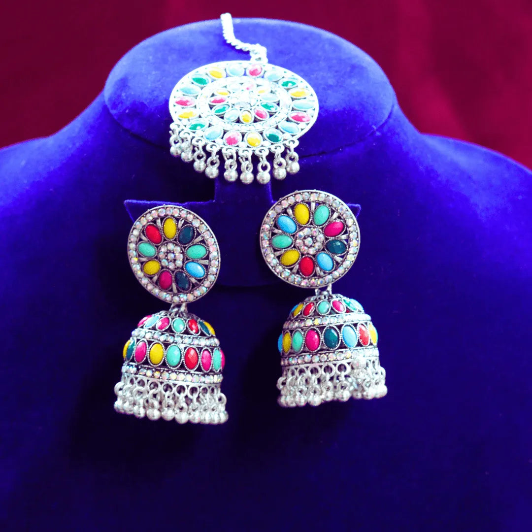 Shop multicolor oxidised jhumkas online - Main Image