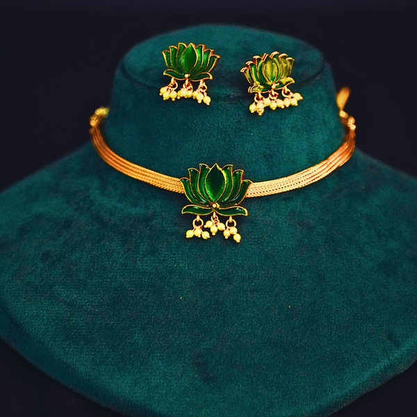 Green Meenakari Lotus Choker Set with Earrings FS275N