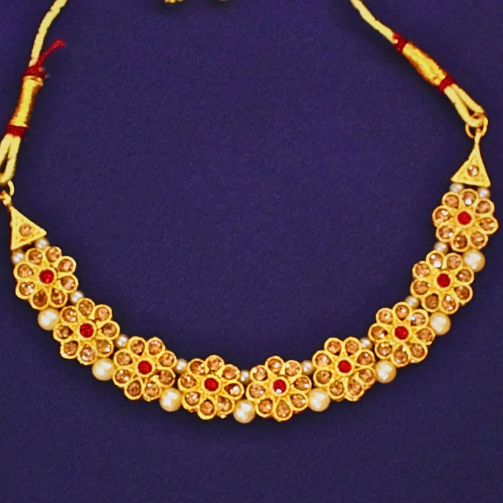 Flower Shaped Necklace With Red Stones FS239N