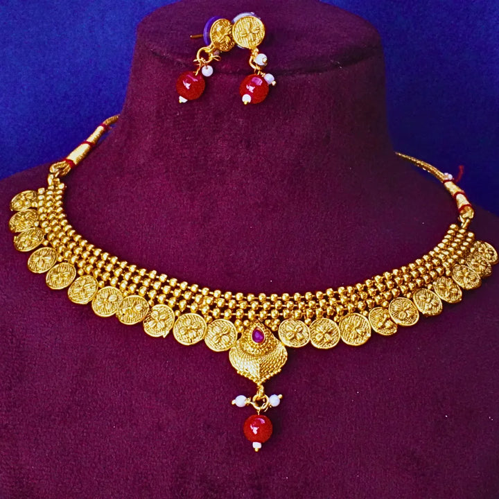 Traditional Gold Platted Coin Necklace & Earrings 