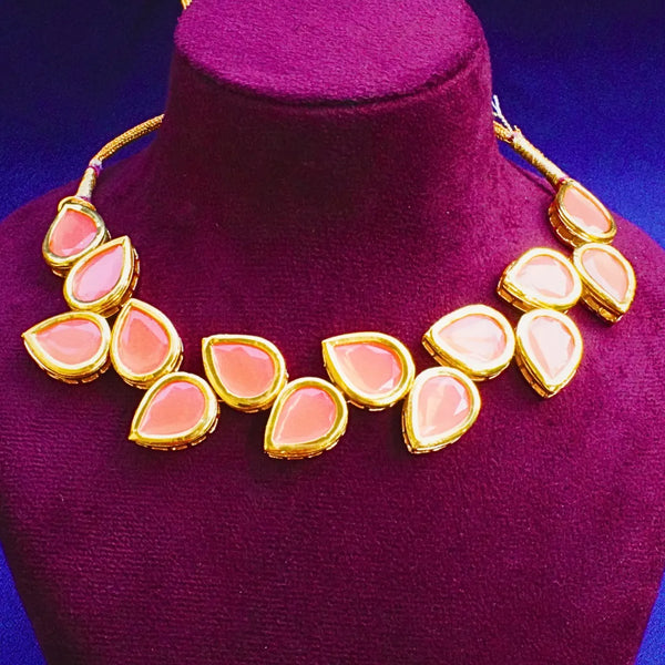 Leaf Shaped Orange Color Kundan Necklace FS253N