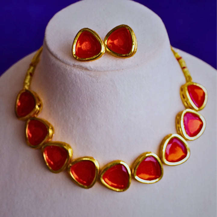 Orange Kundan Stone Necklace FS244N
