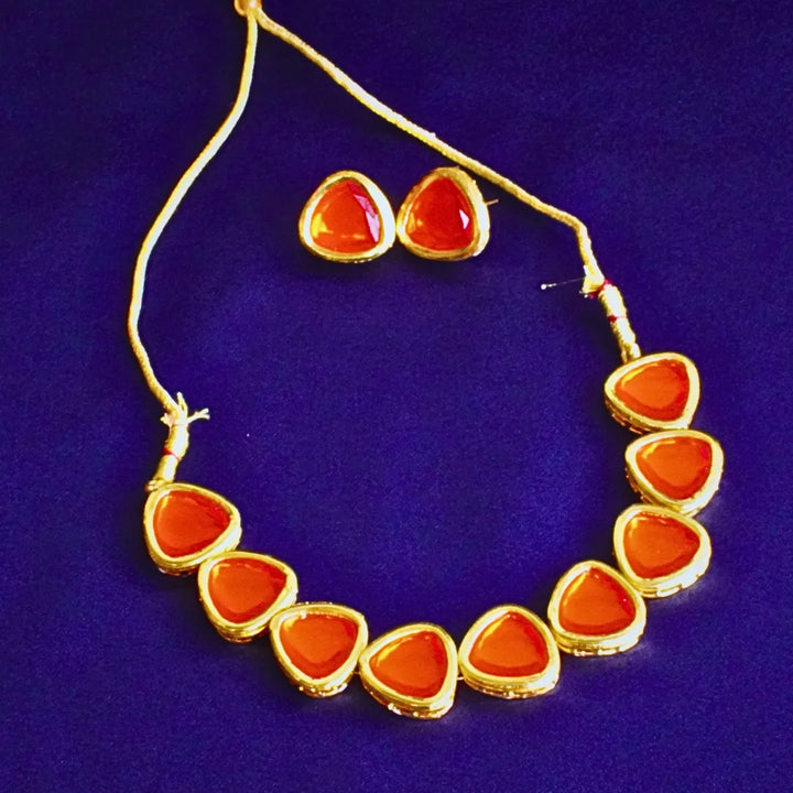 Orange Kundan Stone Necklace FS244N