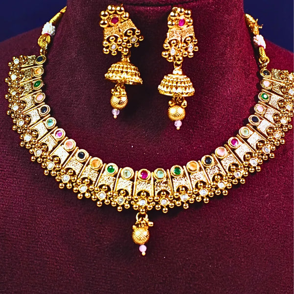 Antique Necklace Set With Multicolor Stones and Earrings FS131
