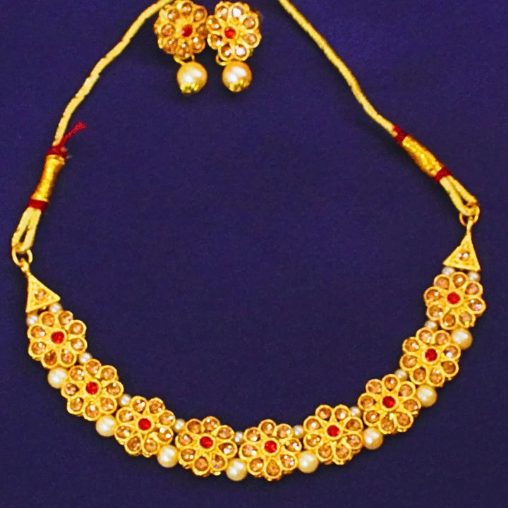 Flower Shaped Necklace With Red Stones FS239N