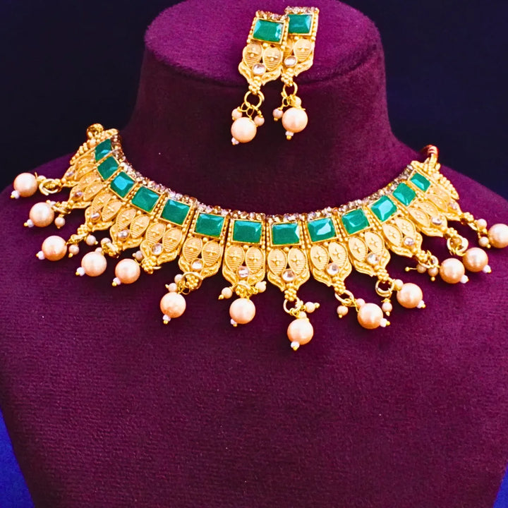Blue , Green , Dark Pink, Maroon ,Ruby Red Stone Round Necklace FS247N