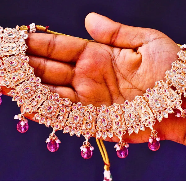 Kundan Necklace Set with Pink Beads FS254N