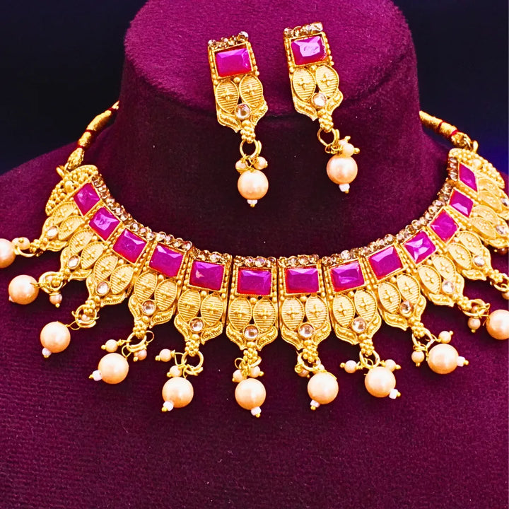 Blue , Green , Dark Pink, Maroon ,Ruby Red Stone Round Necklace FS247N