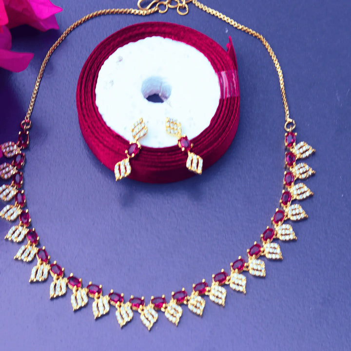 American Diamond Red Color Necklace and Earrings FS103R - freakySera