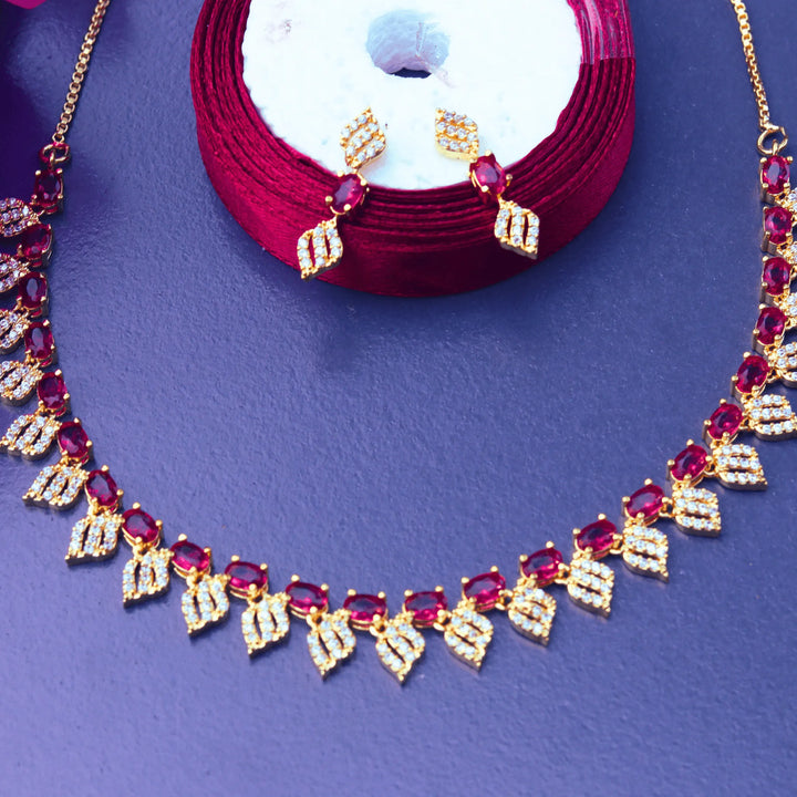 American Diamond Red Color Necklace and Earrings FS103R - freakySera