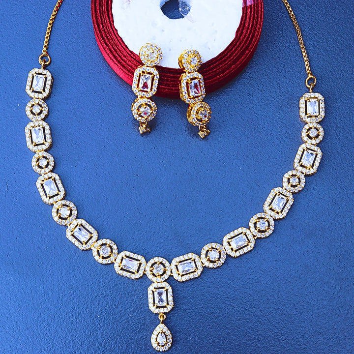 AD necklace with Crystal Stone and Earrings Style FS102G - freakysera