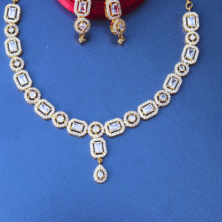 AD necklace with Crystal Stone and Earrings Style FS102G - freakysera