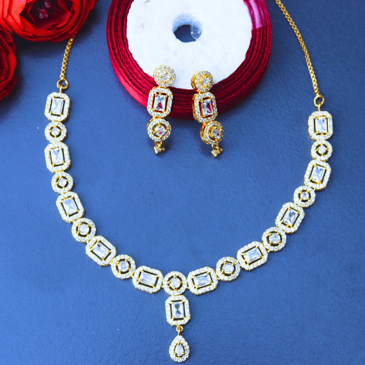AD necklace with Crystal Stone and Earrings Style FS102G - freakysera