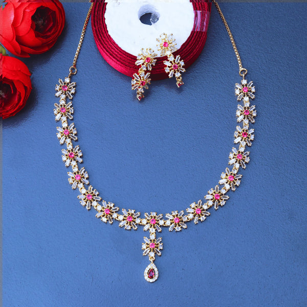 American Diamond Dark Pink Necklace Style FS101DP - freakysera