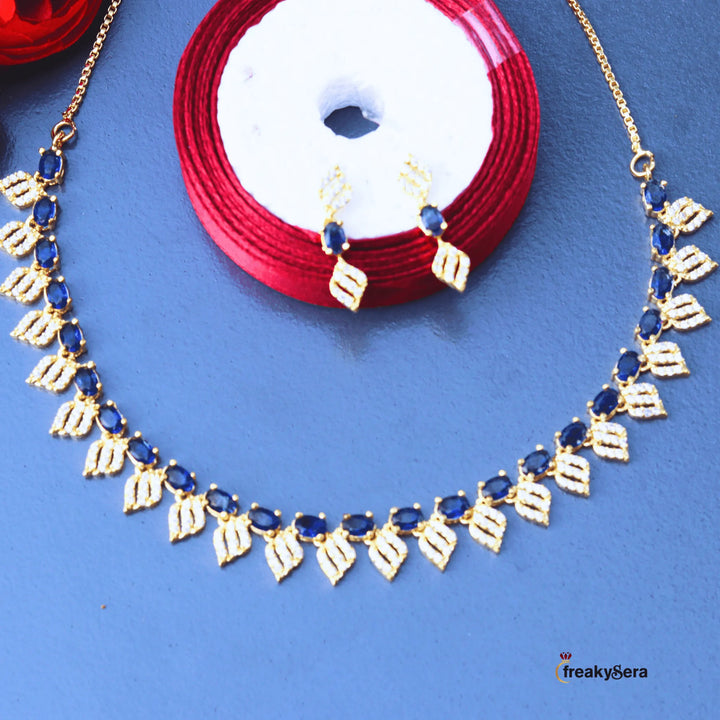 American Diamond Necklace Set with Blue AD Stones style FS103B - freakysera