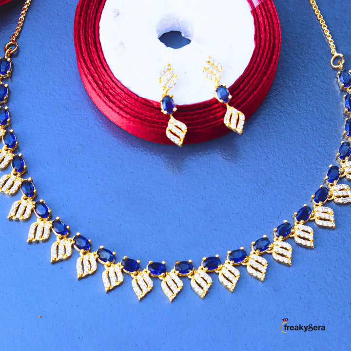 American Diamond Necklace Set with Blue AD Stones style FS103B - freakysera