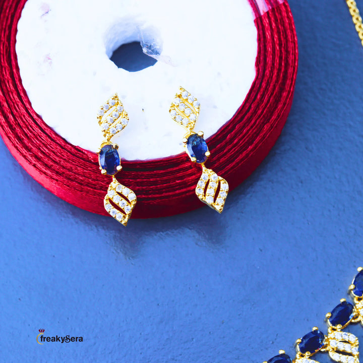 American Diamond Necklace Set with Blue AD Stones style FS103B - freakysera