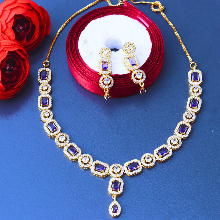 American Diamond Violet Necklace and Earrings FS102V - freakysera