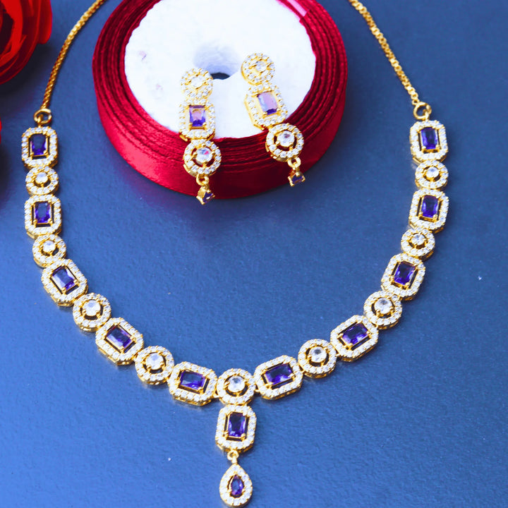 American Diamond Violet Necklace and Earrings FS102V - freakysera