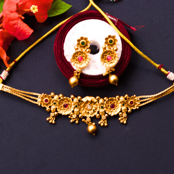 Antique Choker Necklace With Earrings Style FS136 - freakysera