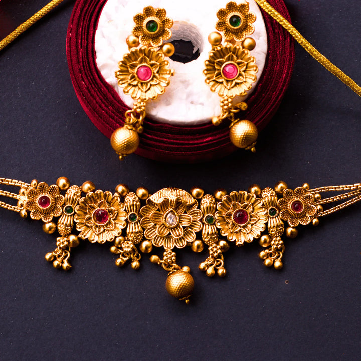 Antique Choker Necklace With Earrings Style FS136 - freakysera