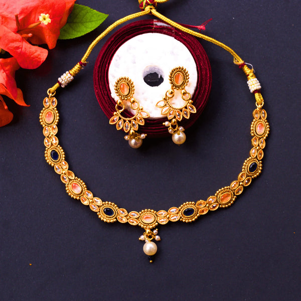 Antique Necklace Set With black and Pink and Earrings FS181 - freakysera