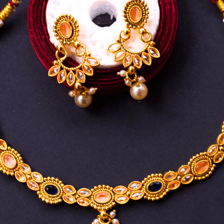 Antique Necklace Set With black and Pink and Earrings FS181 - freakysera