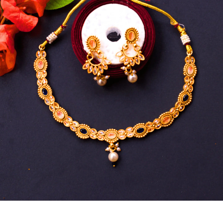Antique Necklace Set With black and Pink and Earrings FS181 - freakysera