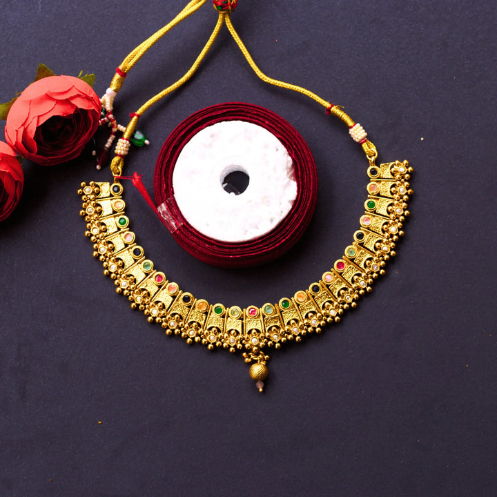 Antique Necklace Set With Multicolor Stones and Earrings FS131 - freakysera