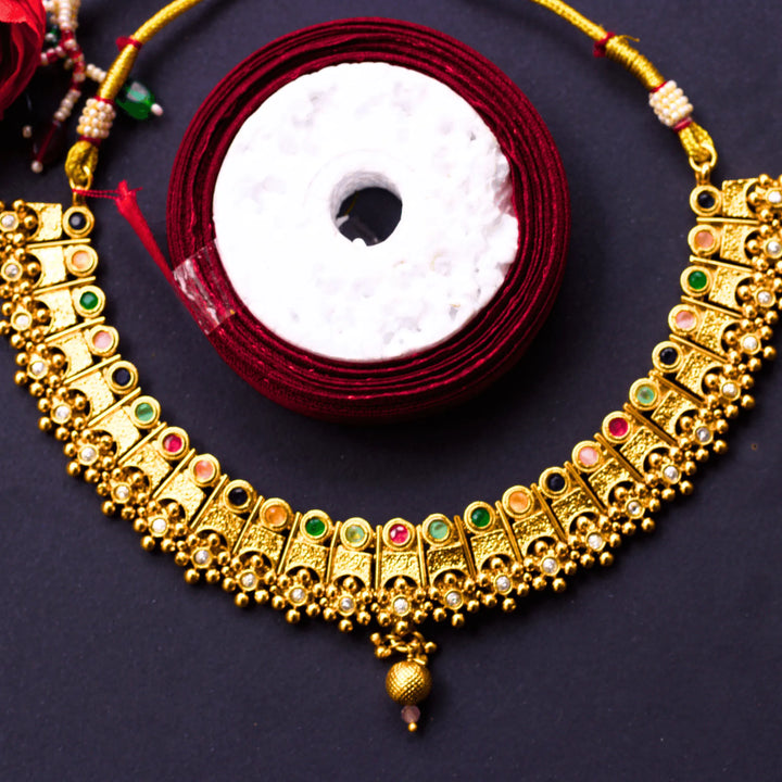 Antique Necklace Set With Multicolor Stones and Earrings FS131 - freakysera