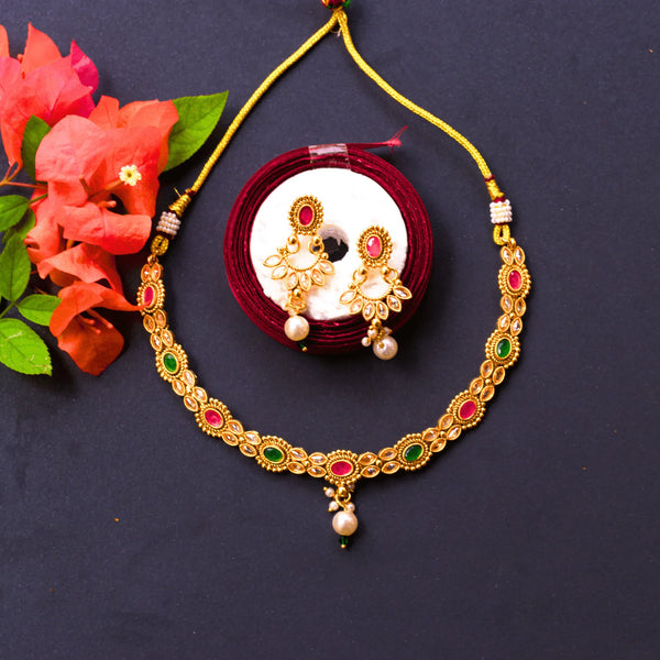 Antique Necklace Set With Pink and Green Stones FS135 - freakysera
