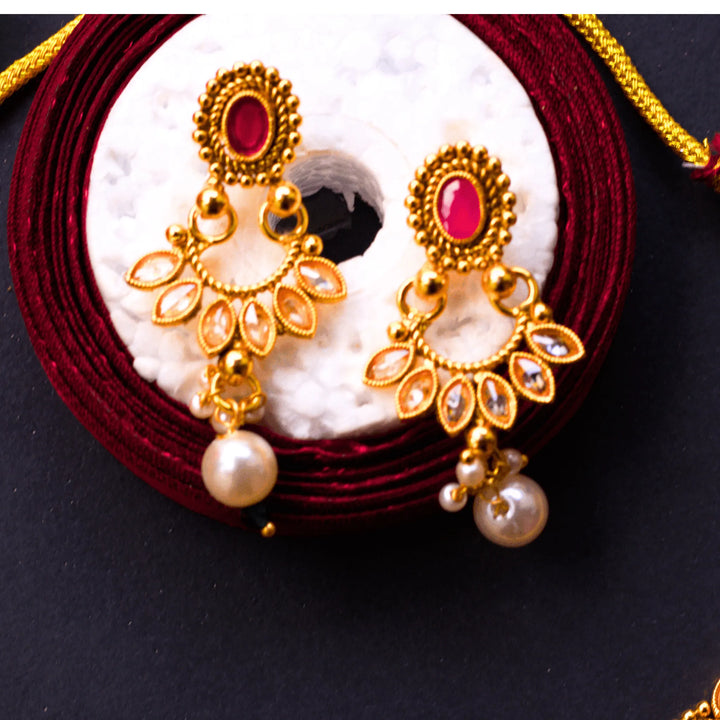 Antique Necklace Set With Pink and White stones and Earrings FS134 - freakysera