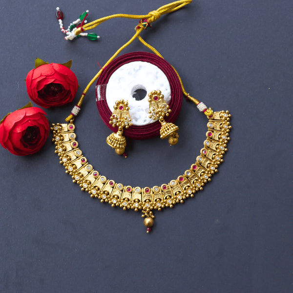 Antique Necklace Set with White and Pink stones with Earrings FS132 - freakysera