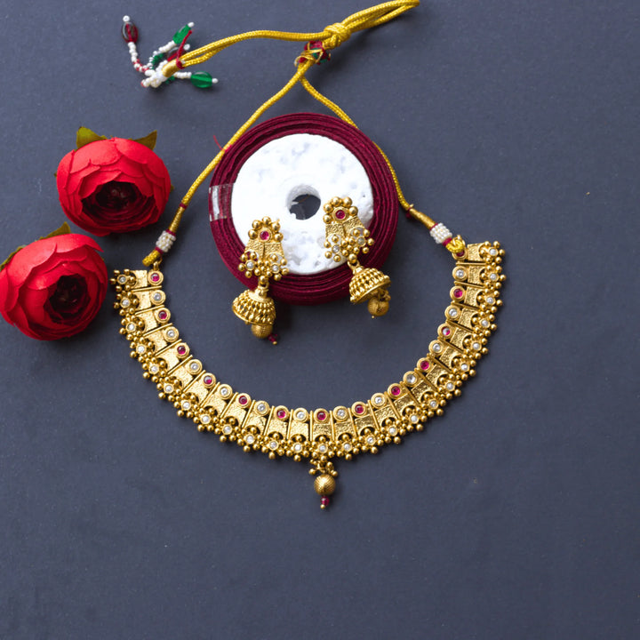 Antique Necklace Set with White and Pink stones with Earrings FS132 - freakysera