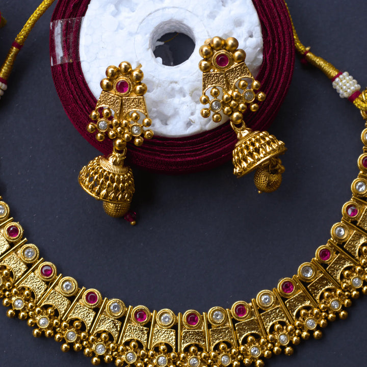 Antique Necklace Set with White and Pink stones with Earrings FS132 - freakysera