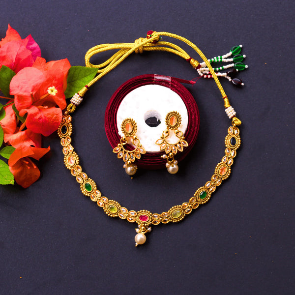 Antique Necklace with Multi Color Stones and Earrings FS133 - freakysera