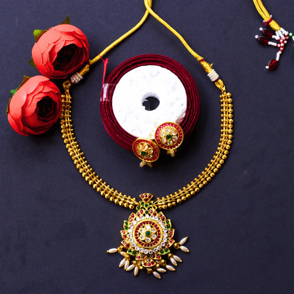 Antique Short Necklace Set With Multicolor Stones FS176 - freakysera