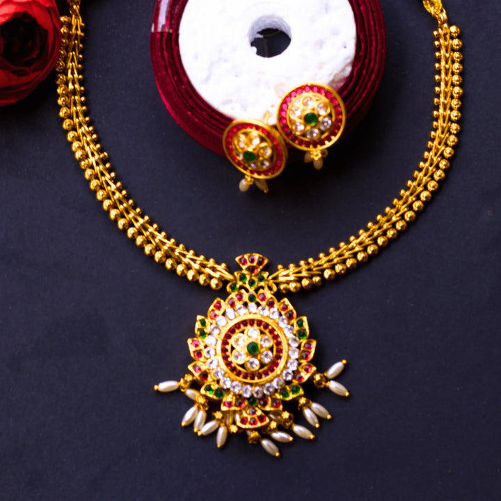 Antique Short Necklace Set With Multicolor Stones FS176 - freakysera