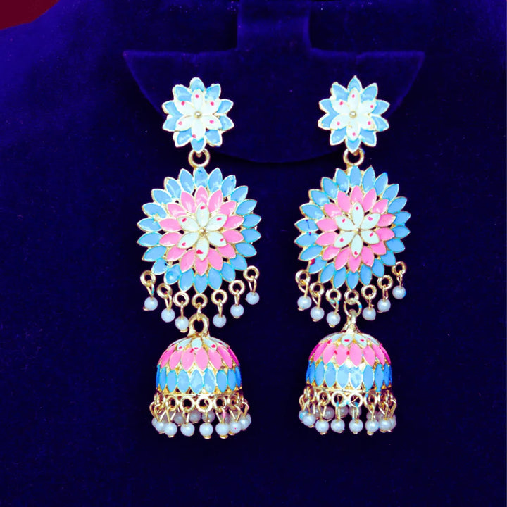Big Jhumka earrings in blue, maroon, violet, peach ,yellow colors FS318E - freakysera