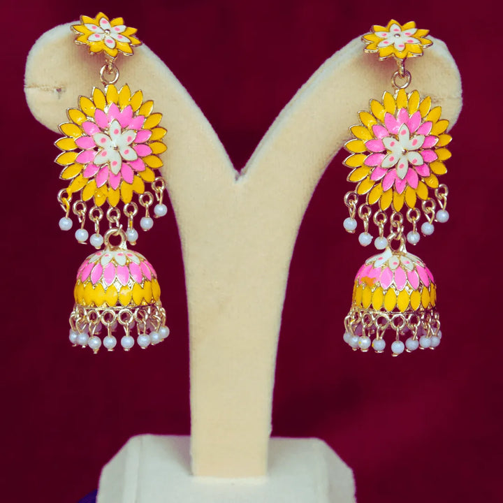 Big Jhumka earrings in blue, maroon, violet, peach ,yellow colors FS318E - freakysera