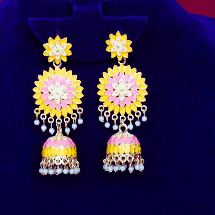 Big Jhumka earrings in blue, maroon, violet, peach ,yellow colors FS318E - freakysera