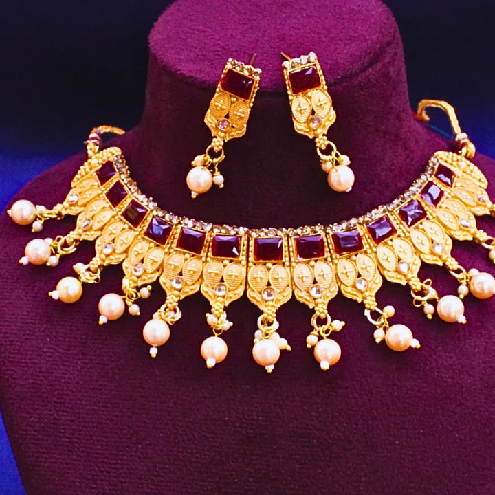 Blue , Green , Dark Pink, Maroon ,Ruby Red Stone Round Necklace FS247N - freakysera