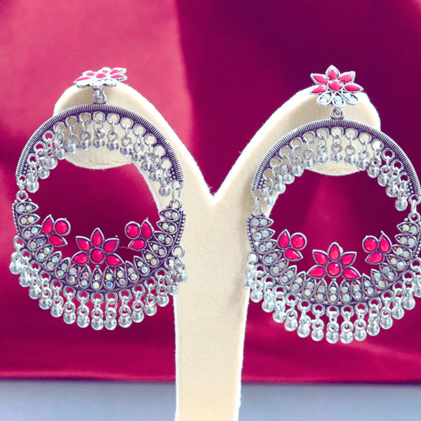 Chandbali Earrings - Rose, Green, Silver FS307E - freakysera
