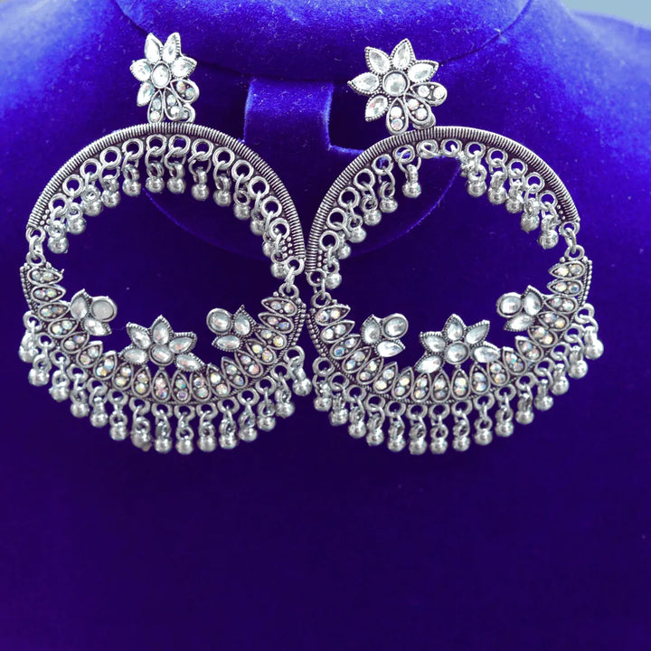 Chandbali Earrings - Rose, Green, Silver FS307E - freakysera