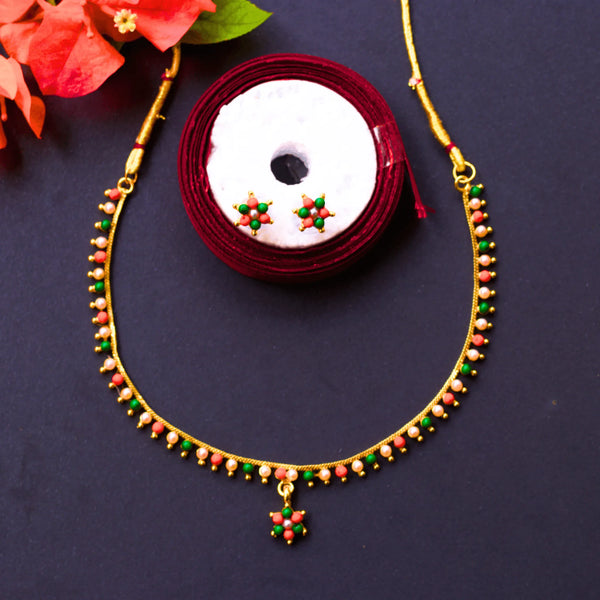 Daily wear pearl chain with multi color beads and earring FS113 - freakysera