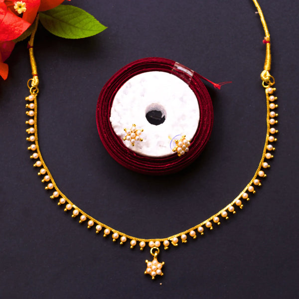 Daily Wear Pearl Chain with White Beads and Earrings FS114 - freakysera