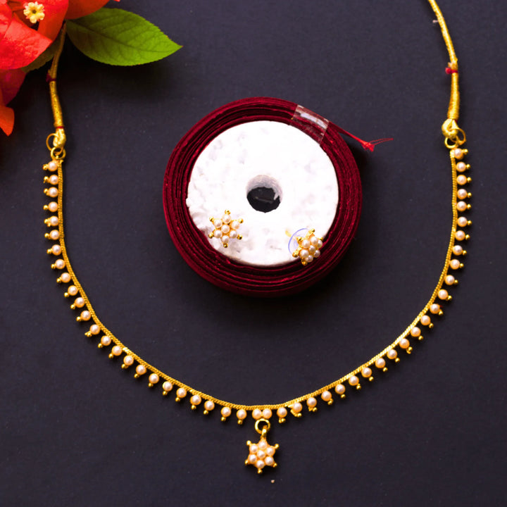 Daily Wear Pearl Chain with White Beads and Earrings FS114 - freakysera