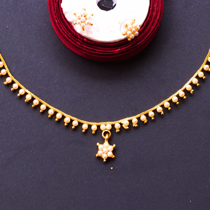 Daily Wear Pearl Chain with White Beads and Earrings FS114 - freakysera