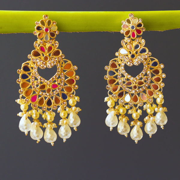 Designer Chandbalis with White Kundan Stones Earrings FS195E - freakysera