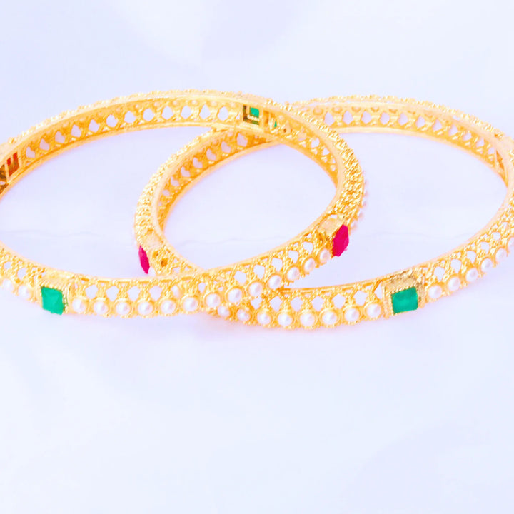 Gold Plated Bangles Set Of Two with Red and Pink Stones FS145 - freakysera